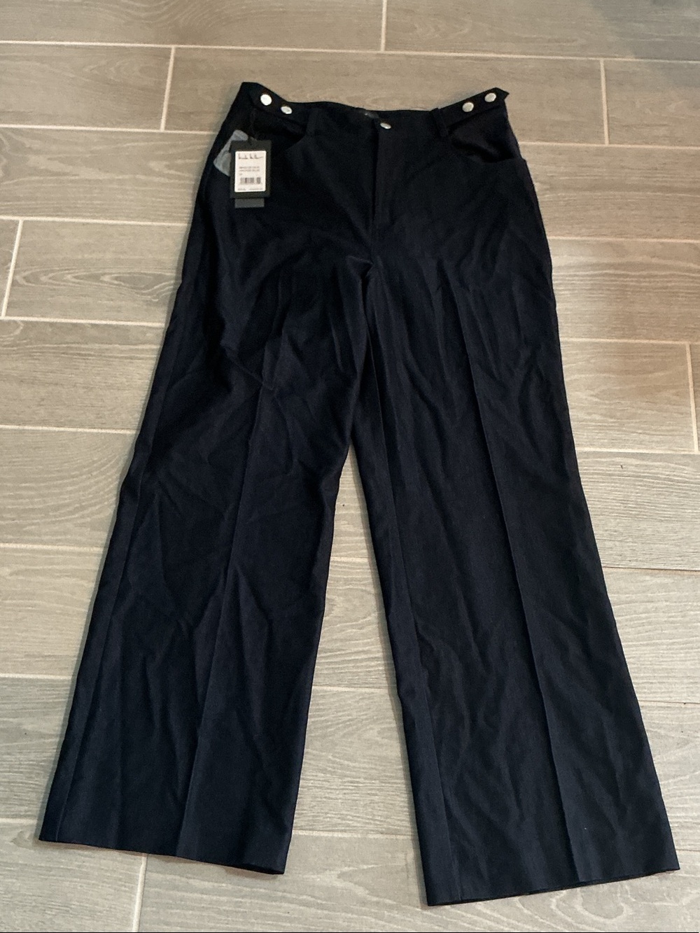 Nicole Miller Vintage Blue Wide-Leg Trousers with Button Waist Detail Women’s 10
